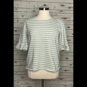 ModCloth 'Spiffed Up Saturday' green striped tie-back ruffle sleeve top Size XL